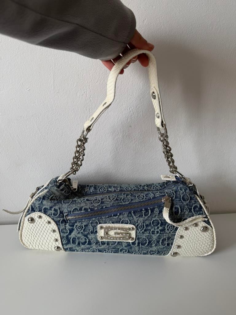 Gussaci Vintage Y2K Tas Denim Wit Zilver - Nieuw, Ophalen of Verzenden, Zo goed als nieuw, Wit, Handtas