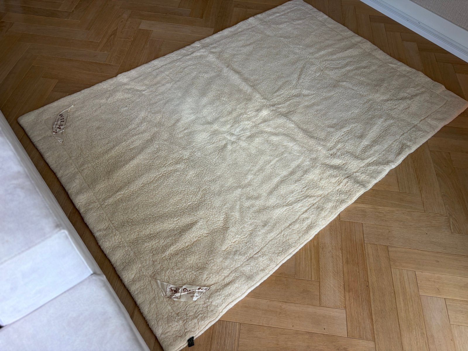 100% Puur Merino Wollen Deken 130x190cm ideaal voor kamperen, Ophalen, 100 tot 150 cm, Zo goed als nieuw, Crème