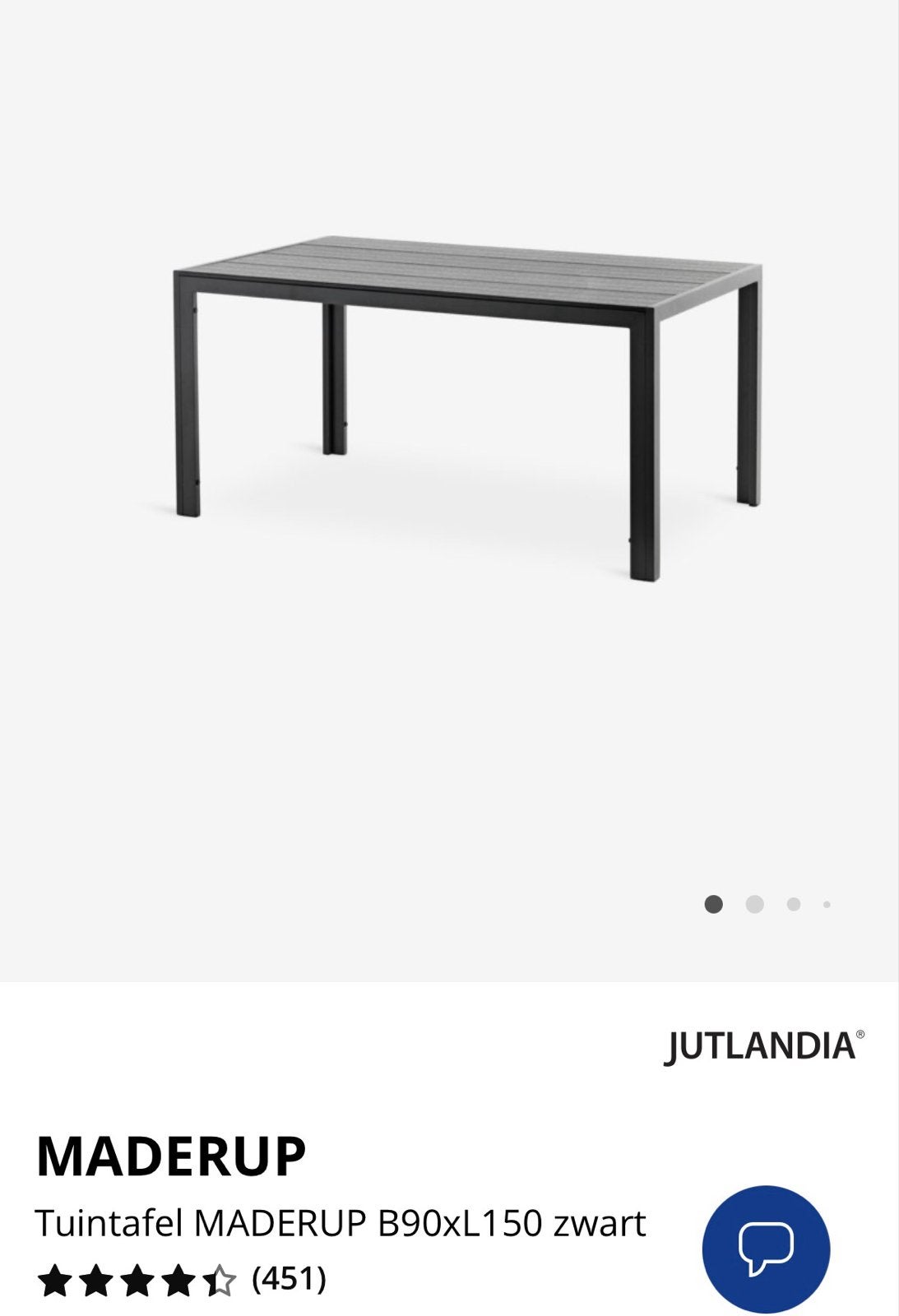 Jysk Maderup tuintafel B90xL150 zwart, Ophalen, Gebruikt, Rechthoekig, Kunststof