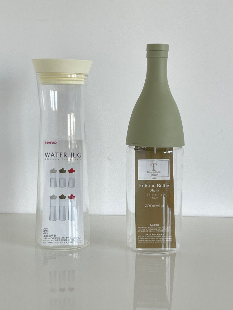 HARIO glazen flessen set | theefilter & waterkan, Huis en Inrichting, Ophalen, Meerkleurig, Overige merken, Glas