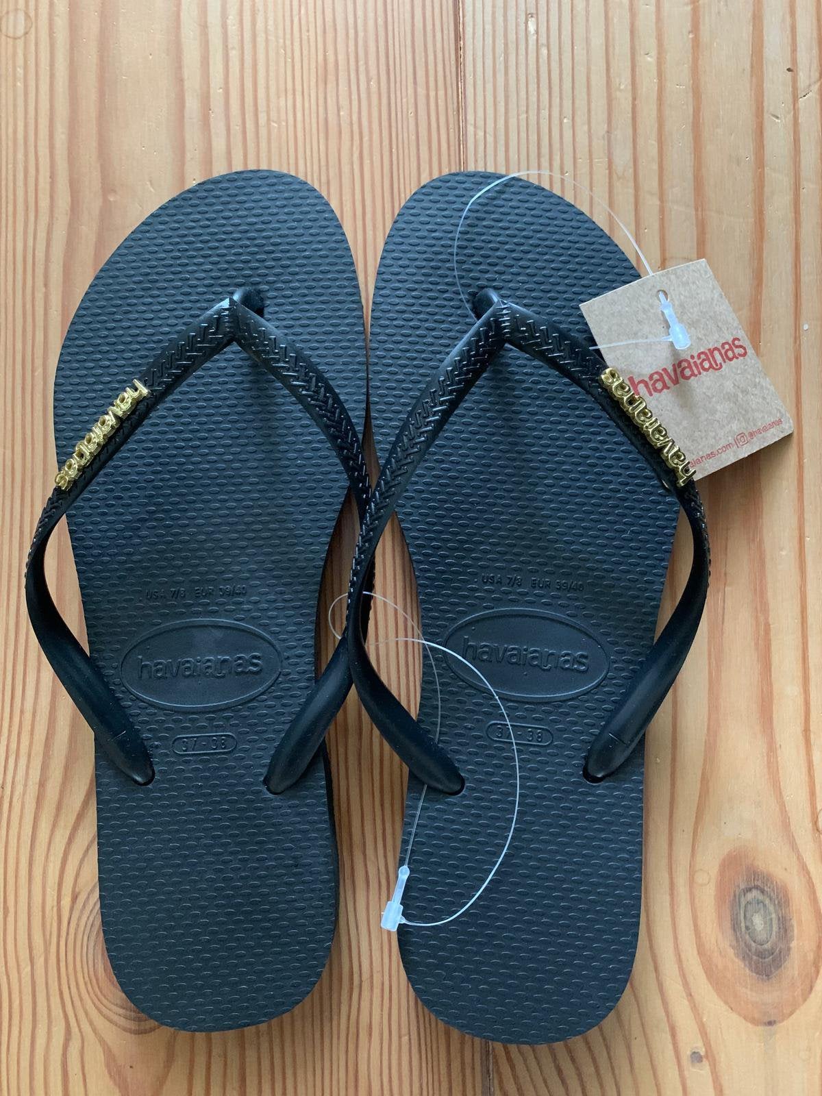 Ongebruikte havaianas flip flops metallic black maat 38, Ophalen of Verzenden, Overige maten, Zwart