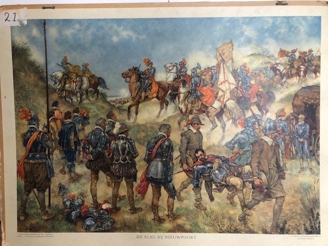 Oude schoolplaat De slag bij Nieuwpoort, door J.H. Isings,, Ophalen, Geschiedenis
