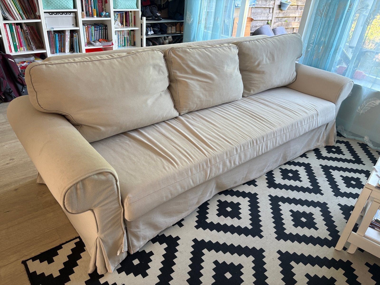 IKEA VRETSTORP slaapbank, beige, 3-zits, Ophalen, Gebruikt, Beige, Tweepersoons