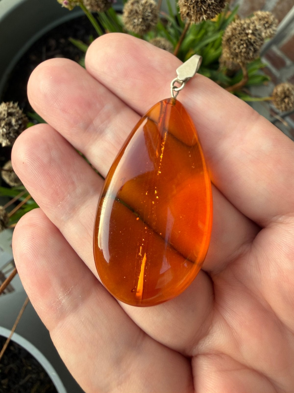 R221/Vintage Grote AMBER druppel Hanger, Gebruikt, Overige kleuren, Verzenden, X