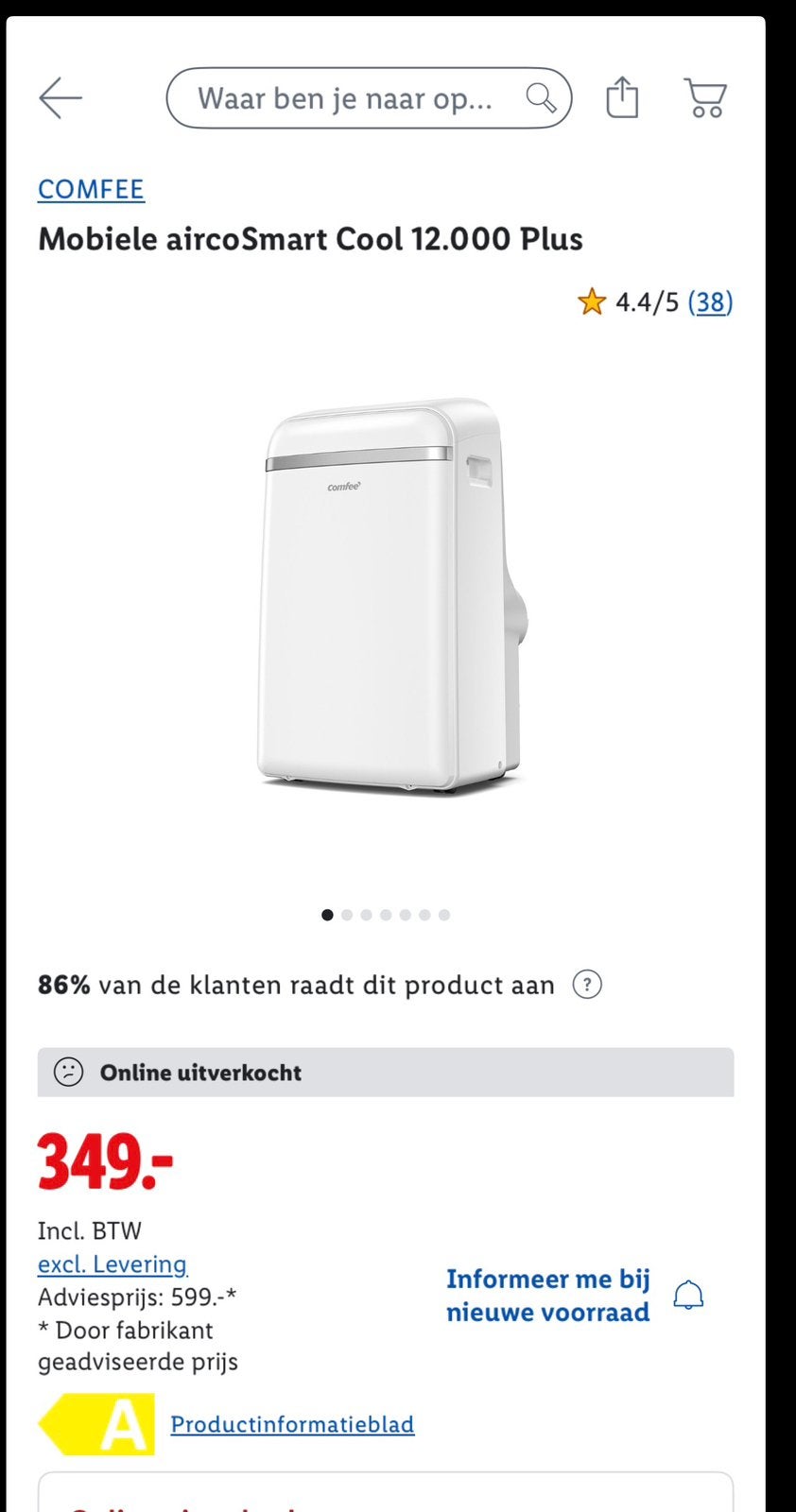 Comfee Mobiele aircoSmart Cool 12.000 Plus, Ophalen, Minder dan 60 m³, 3 snelheden of meer, Zo goed als nieuw