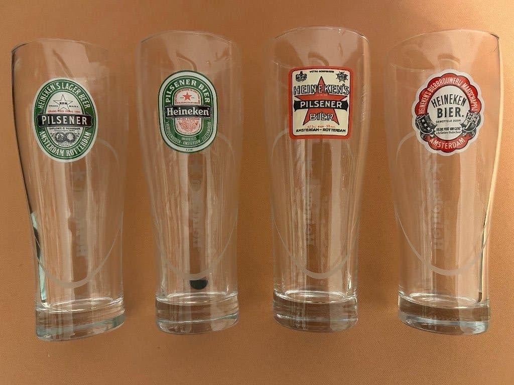 Heineken nostalgische glazen, serie van 4 glazen, Ophalen, Nieuw, Glas of Glazen, Heineken