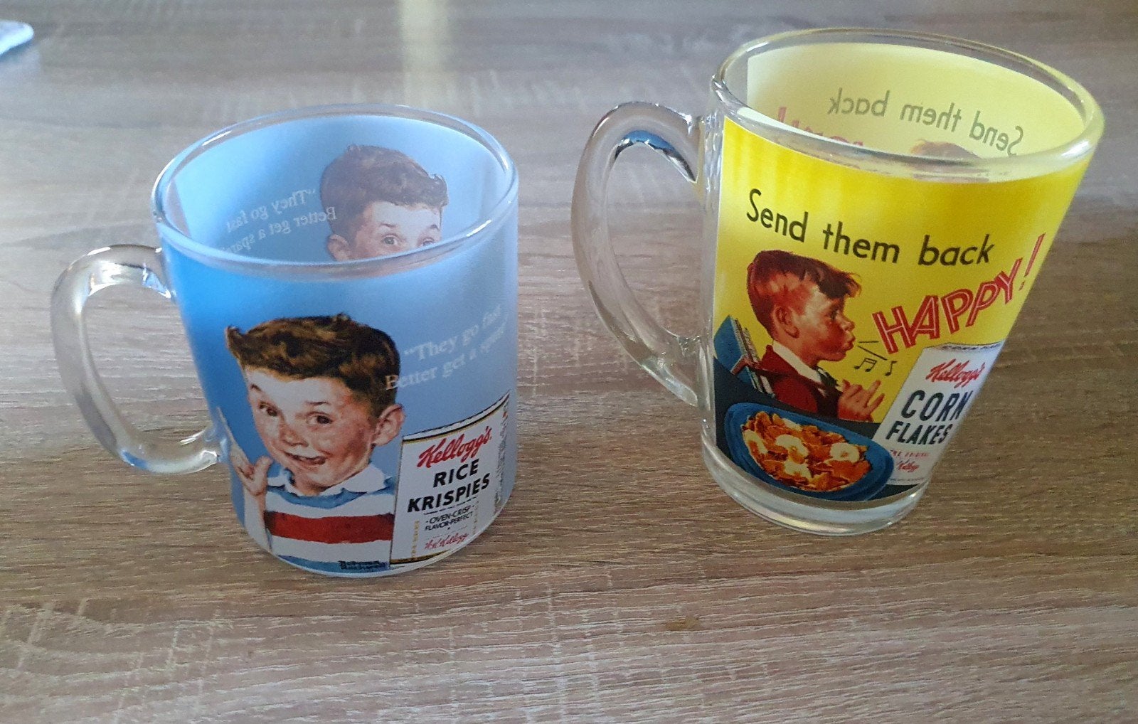 Vintage Kellogg's glazen mokken / bekers / glas, Huis en Inrichting, Keuken | Servies, Vintage, Mok, Ophalen of Verzenden, Glas