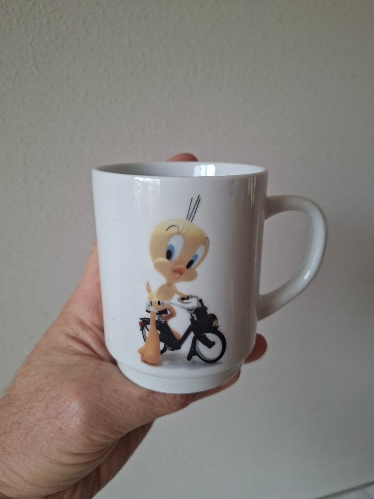 Porseleinen Mok Tweety & Solex Bromfiets - Handbedrukt, Huis en Inrichting, Overige typen, Nieuw, Ophalen of Verzenden, Overige stijlen