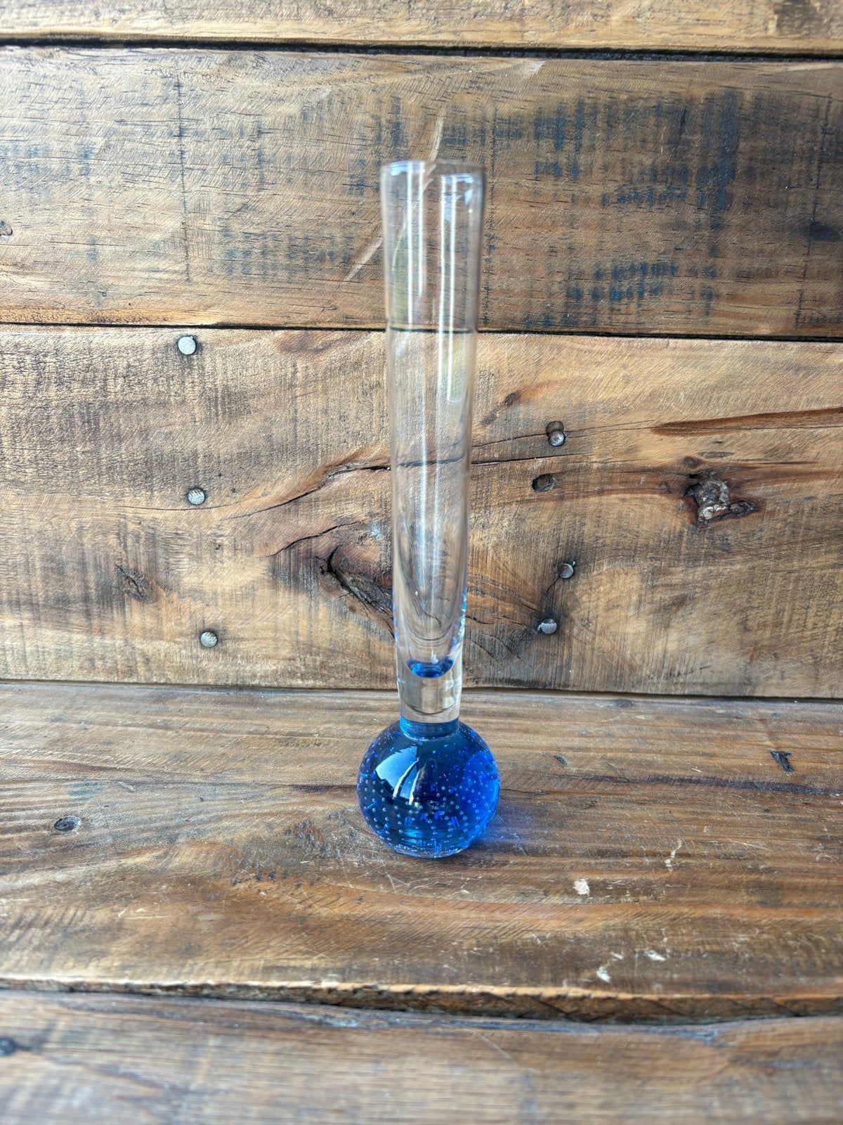 Glazen vaasje met blauwe bol en luchtbellen, Ophalen of Verzenden