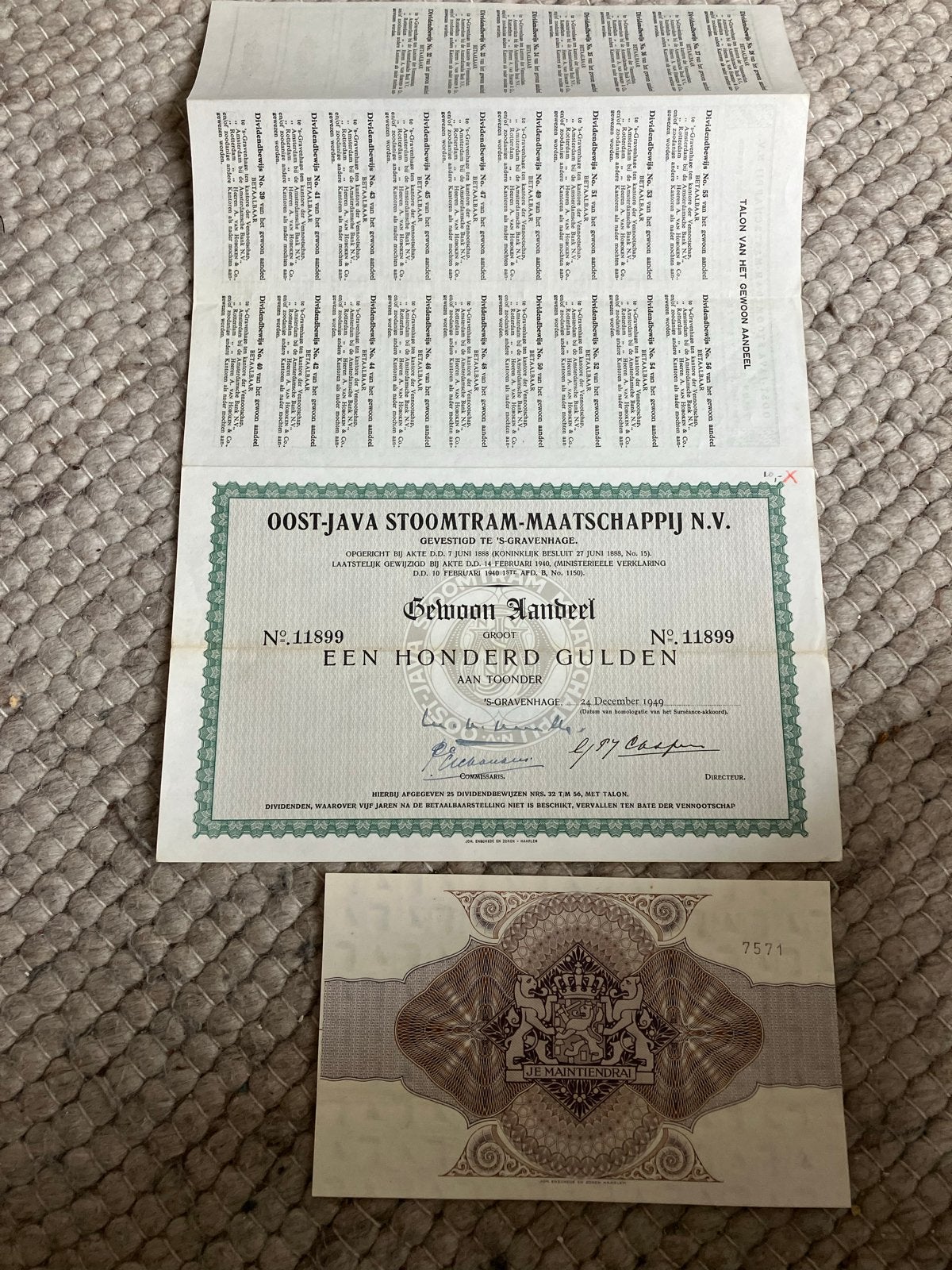 Oost-Java Stoomtram-Maatschappij N.V. Aandeel 1949, Ophalen of Verzenden, 1920 tot 1950, Aandeel