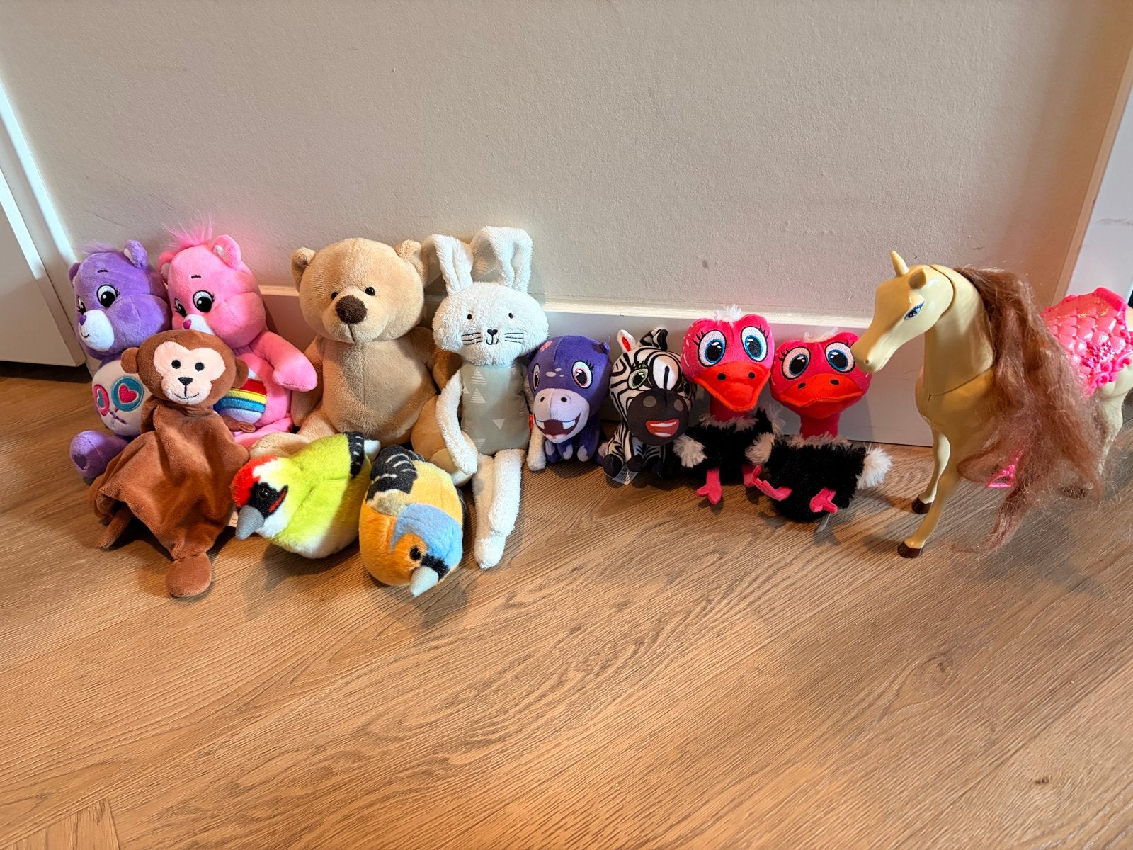 Grote collectie knuffels: Troetelbeertjes, aap, beer, vogels, Gebruikt, Overige merken, Overige karakters, Overige typen