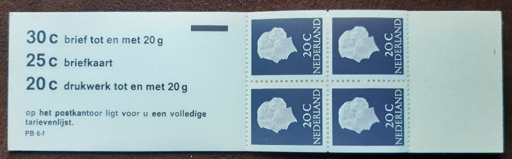 Postzegelboekje Nederland  Boekje Nr. 6-f, Postzegels en Munten, Ophalen of Verzenden, Postfris