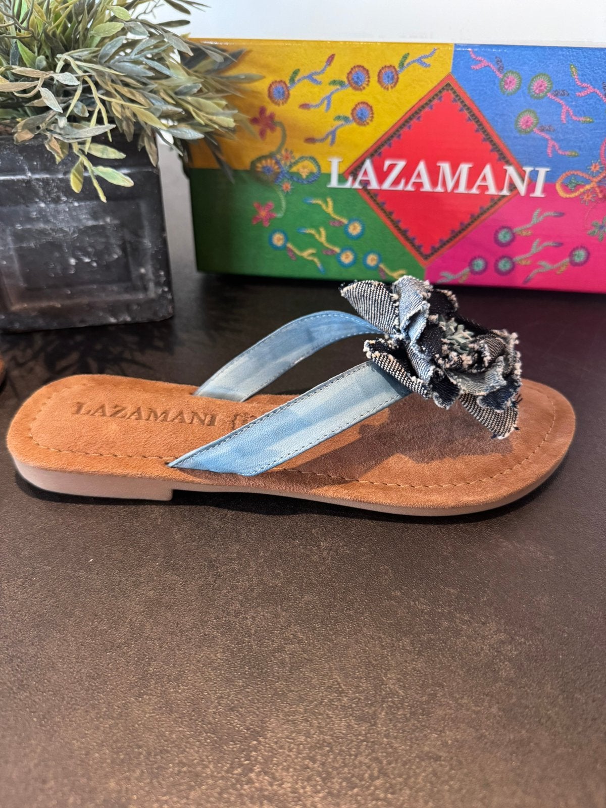 LAZAMANI slipper denim flower nieuw!, Slippers, Blauw, Ophalen of Verzenden, X