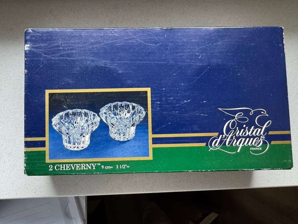 Cristal d'Arques Cheverny Waxinelichthouders (2 stuks), Gebruikt, Overige merken, Waxinelichthouder, Ophalen of Verzenden