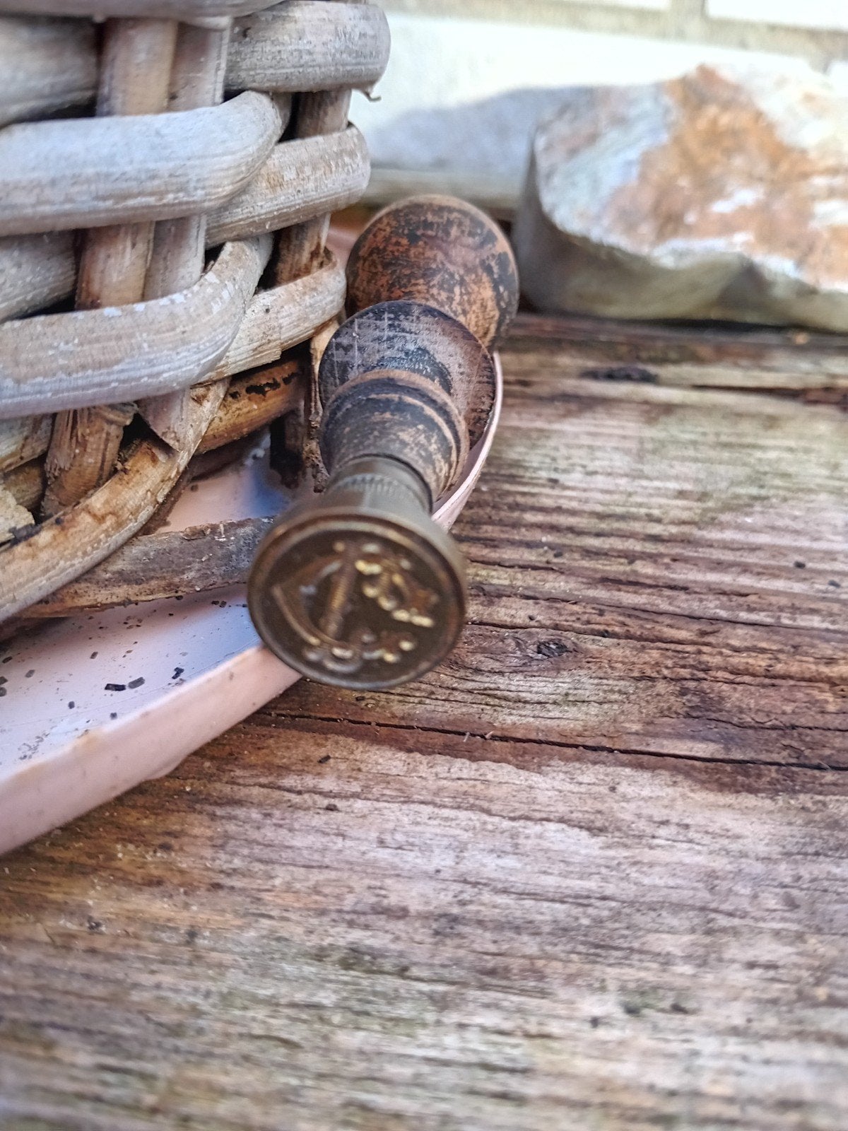Antieke Lakzegel Stempel - Monogram CT met Anker, Ophalen of Verzenden