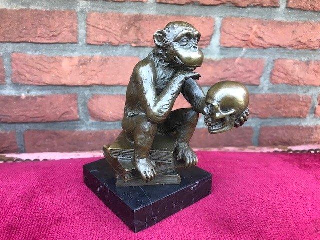 bronzen beeld, het filosoferende Darwin aapje, Antiek en Kunst, Ophalen of Verzenden, Brons