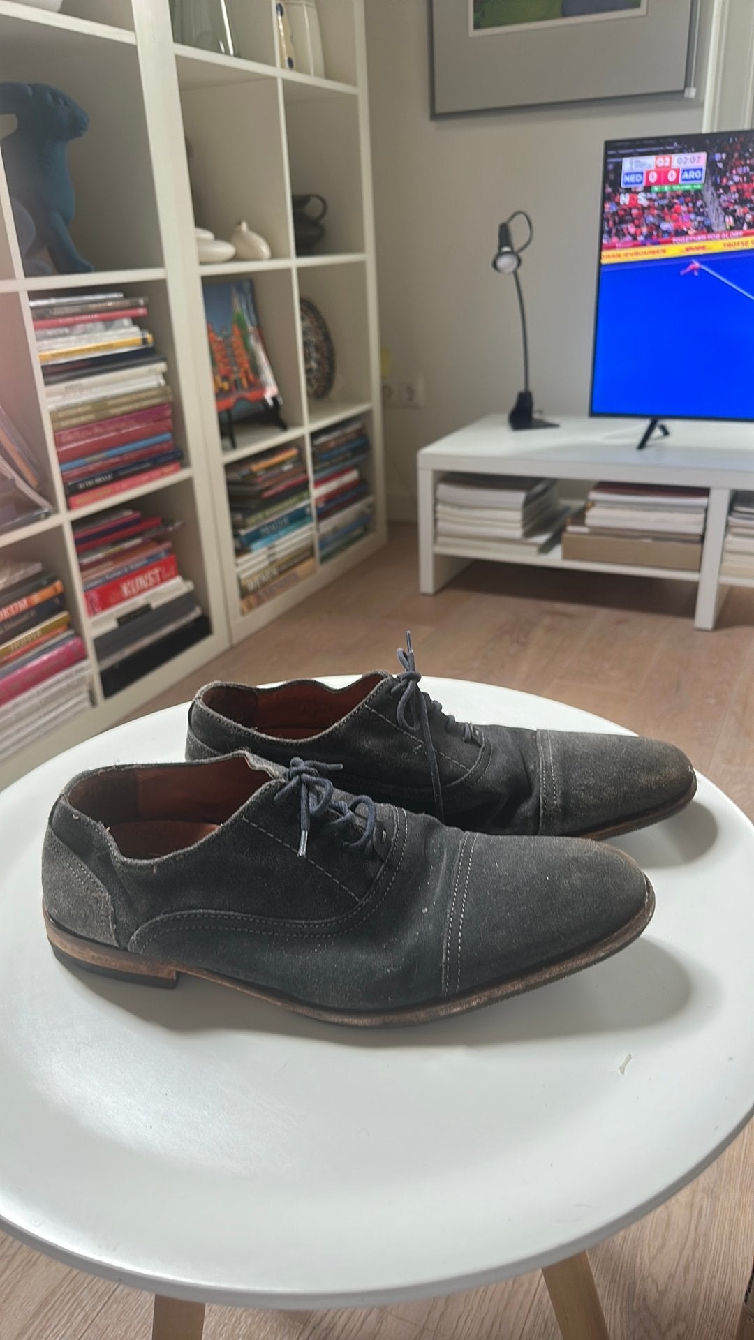 Van Lier blauwe suede heren schoenen maat 43, Blauw, Ophalen of Verzenden, Zo goed als nieuw, Veterschoenen