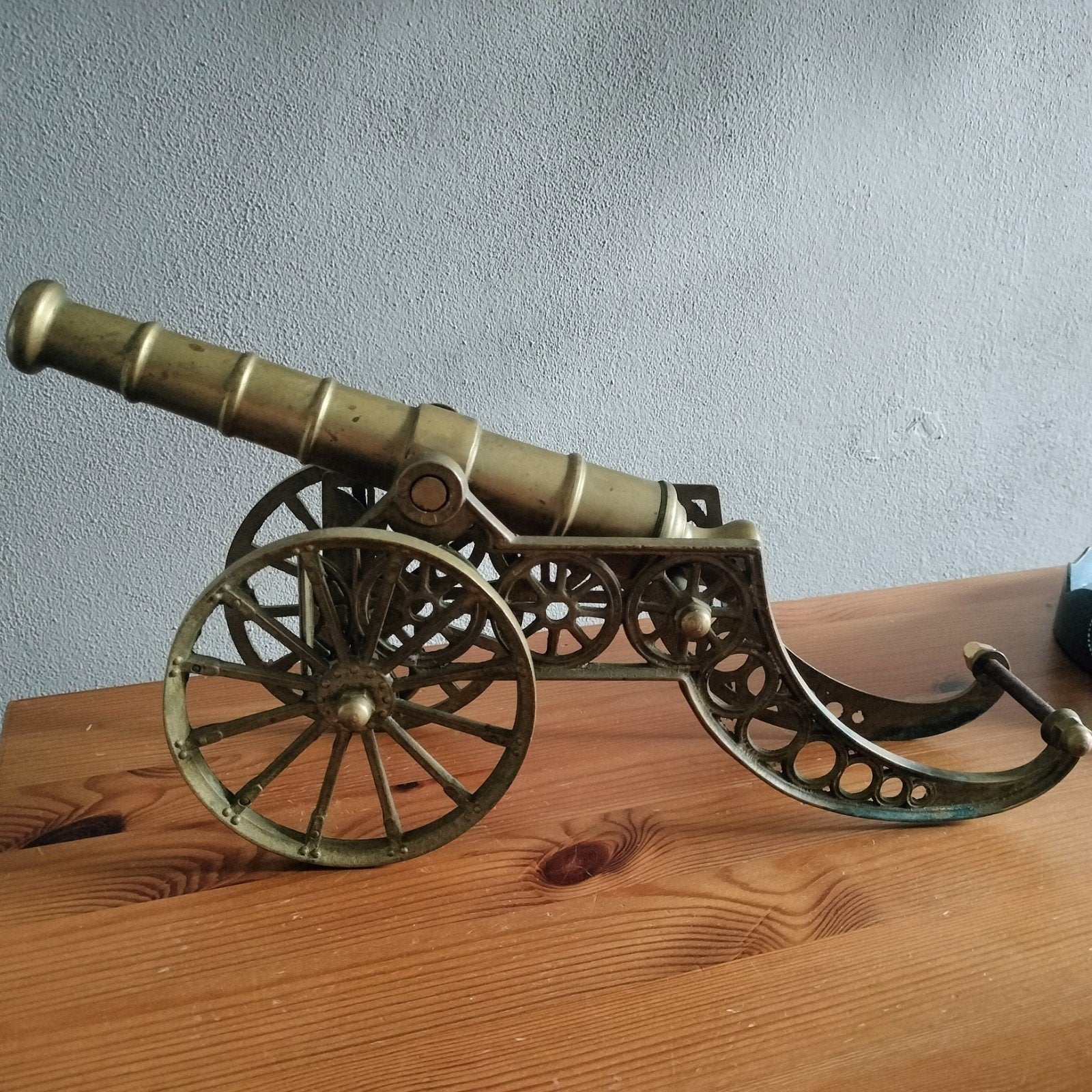 Vintage messing veldkanon, plank display,  kanon van messing, Ophalen of Verzenden