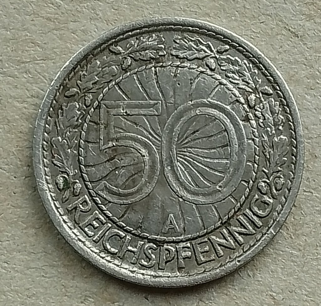 Duitsland, 50 reichspfennig 1928 A, Ophalen of Verzenden, Duitsland, Losse munt