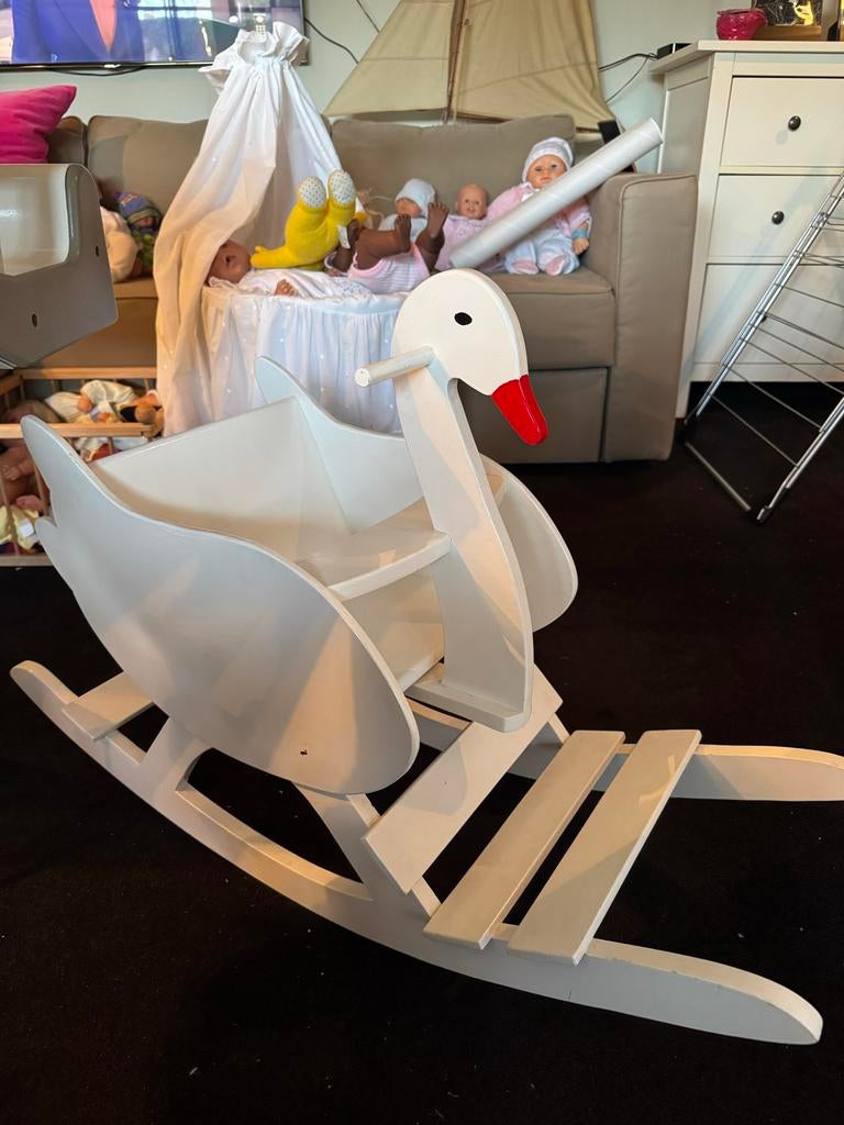 Handgemaakte Houten Schommelzwaan - Wit, Ophalen of Verzenden, Zo goed als nieuw, Jongen of Meisje