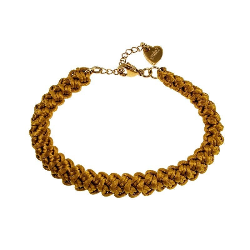 Gehaakte Damesarmband Amber Zijdeachtig Koord - Verguld RVS, Overige materialen, Birgitta-Gracht 33, 6465 EL Kerkrade, Nederland