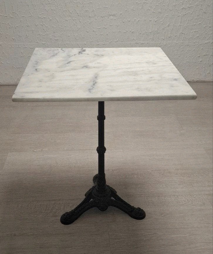 Marmeren tafel 60x60 gietijzer onderstel 7 stuks beschikbaar, Ophalen, 50 tot 100 cm, Vierkant, Tot twee personen
