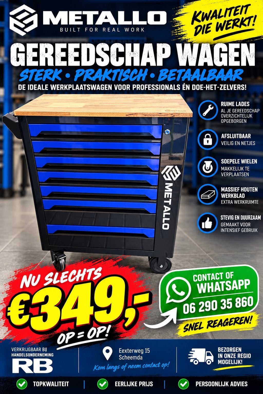 Metallo gevulde gereedschap wagens nieuw nu €349-,‼️, Auto diversen, Ophalen, Handelsonderneming RB, Nieuw, # Scheemda # Oude Pekela