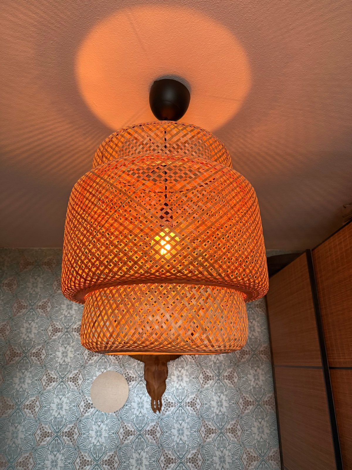 Bamboe hanglamp IKEA Sinnerlig, Ophalen of Verzenden, Zo goed als nieuw, Natuurlijk materiaal, E27 (groot)
