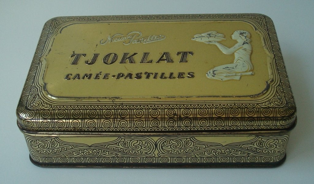 Vintage chocoladeblik Tjoklat Camée-pastilles, Ophalen, Gebruikt, Overige