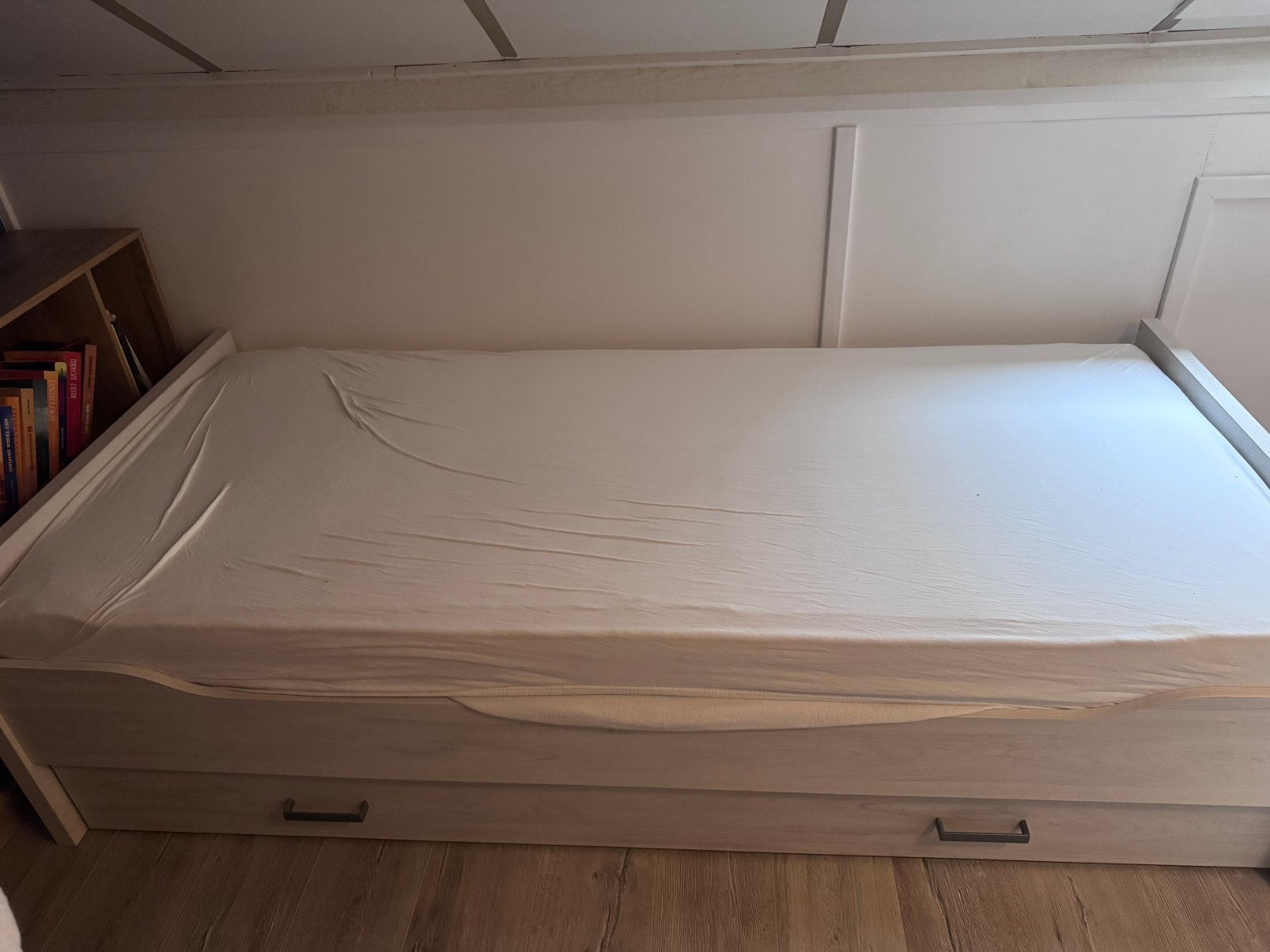 Bed Sem met lade en tosca lattenbodem en matras 90x200, Ophalen, 90 cm, Eenpersoons, Wit