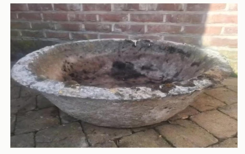 Bloembak / bloemenschaal in beton, Tuin en Terras, Bloembakken en Plantenbakken, Ophalen, Gebruikt, Minder dan 30 cm, Rond