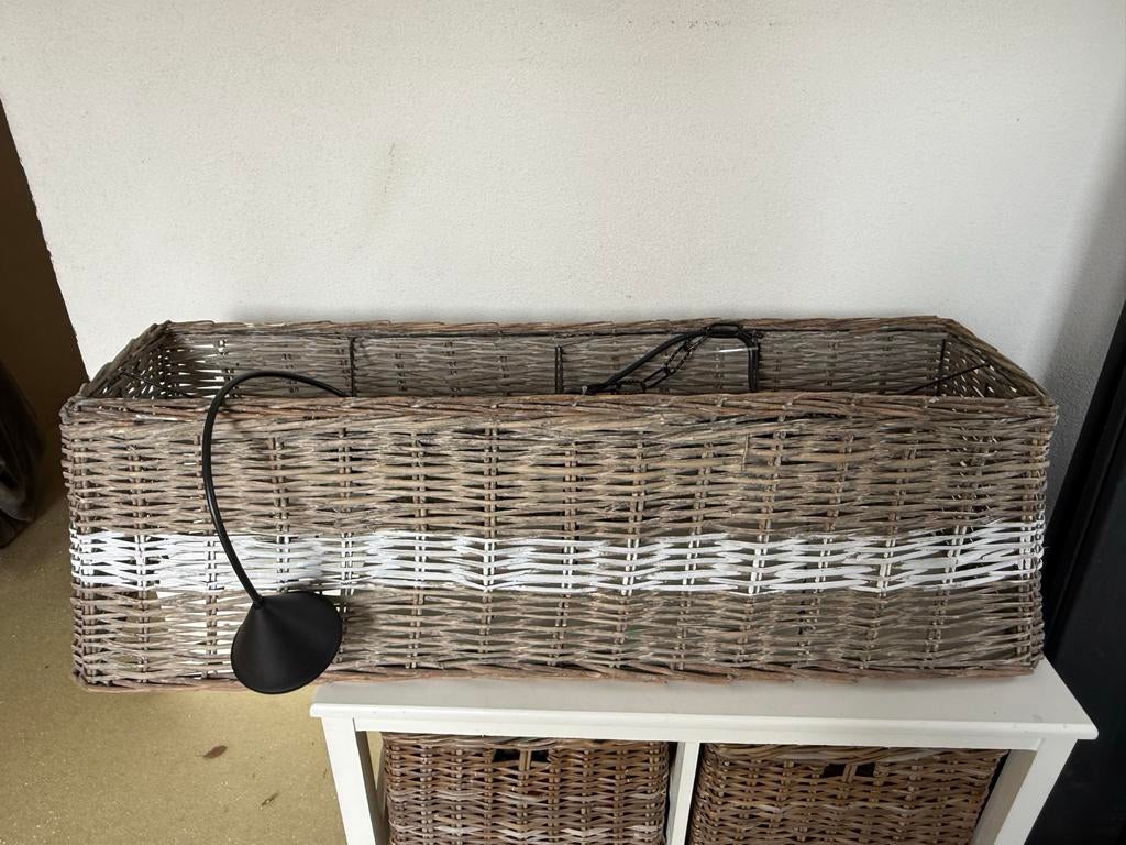 Rieten lampenkap - Rechthoekig met wit accent, Ophalen, Bruin, Landelijk, rattan, riviera maison, bohemian, Zo goed als nieuw