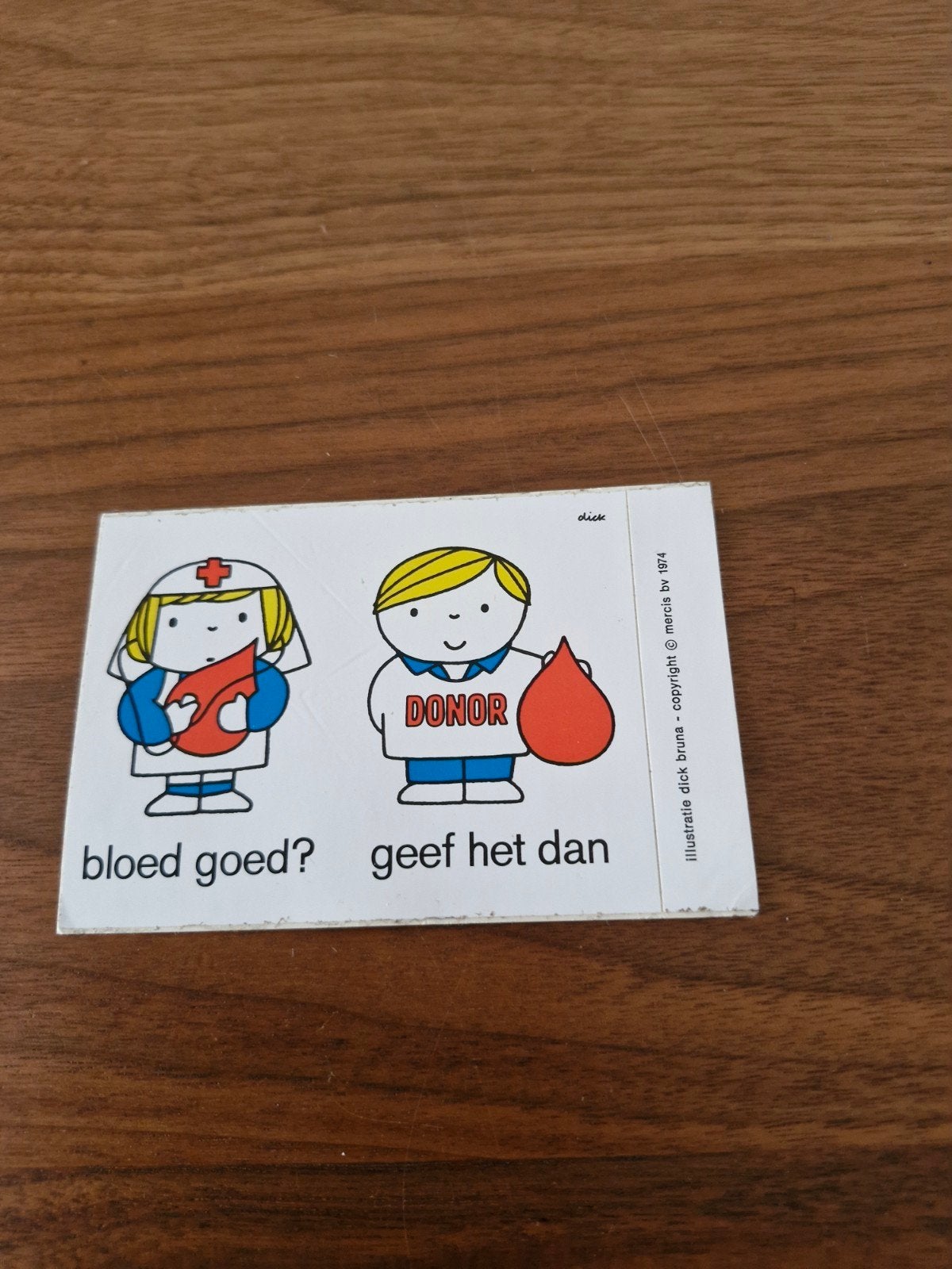 519 Vintage Dick Bruna Bloed Donor Sticker 1974, Ophalen of Verzenden