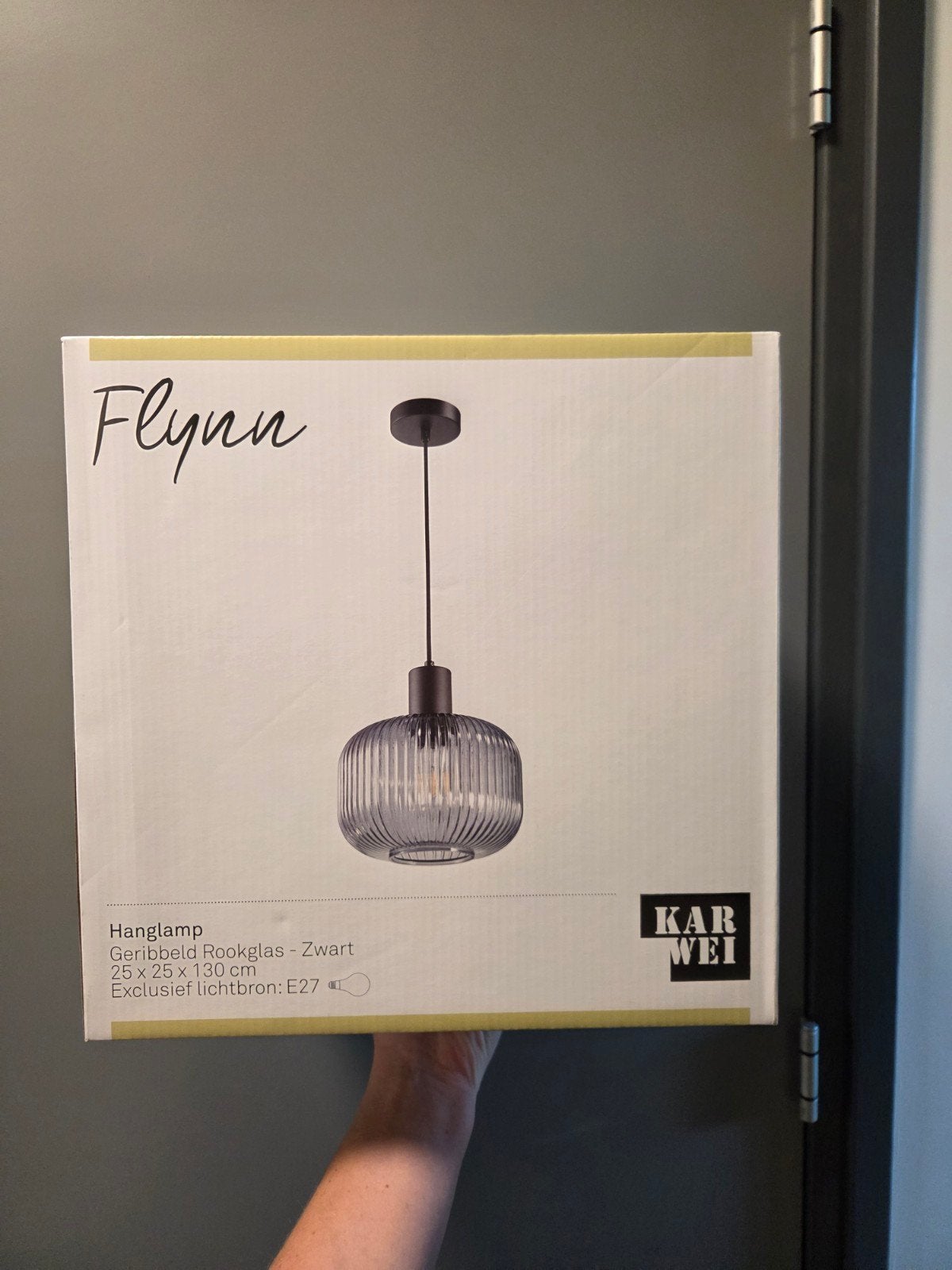 KARWEI hanglamp Flynn geribbeld rookglas zwart, Nieuw, Glas, Modern, E27 (groot)
