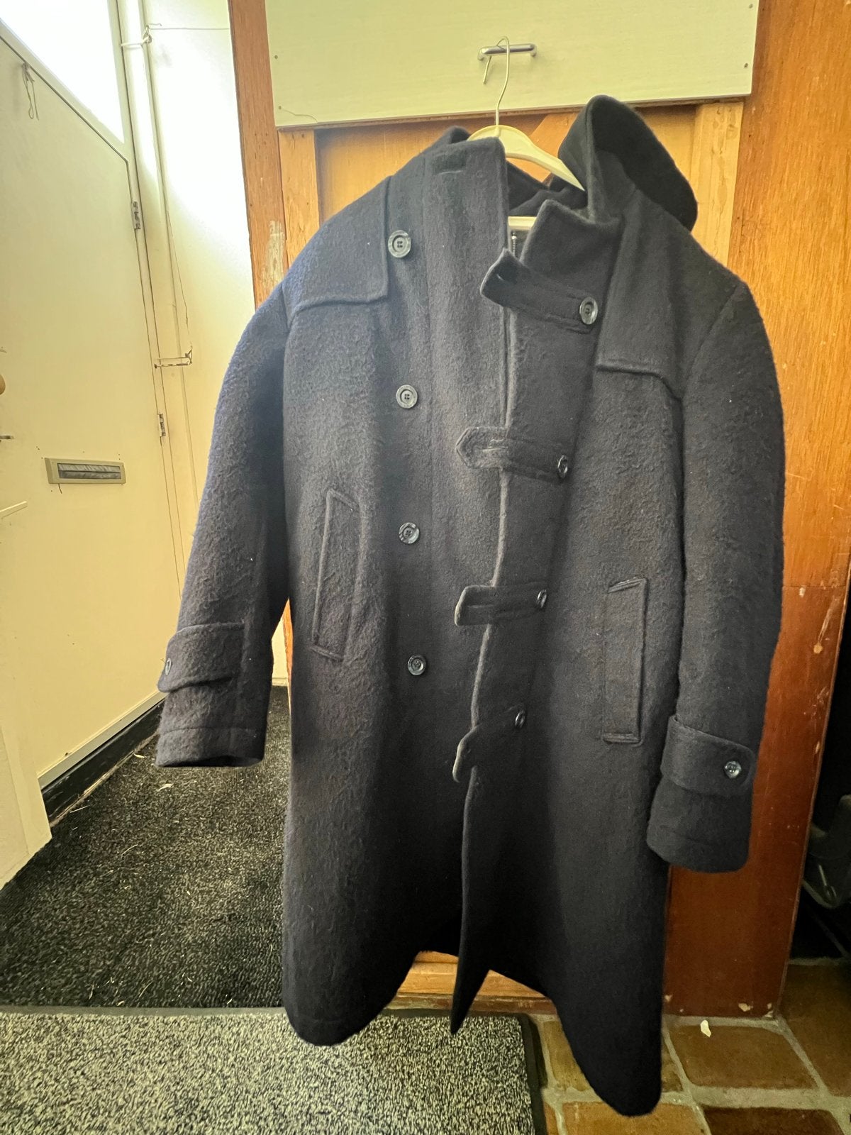Vintage Leidse Zeeduffel / kapiteinsjas 100% Wol - Maat 54, Ophalen of Verzenden, Gedragen, Maat 52/54 (L), Blauw