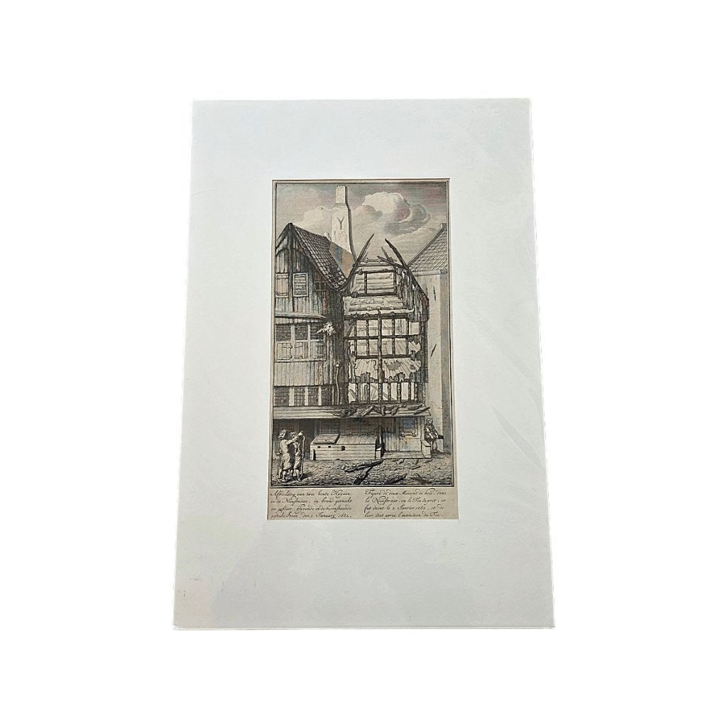 Jan van der Heyden ets Oude Nieuwstraat Amsterdam, 17e eeuw, Stadsgezicht, 32 cm, 1700 - 1799, 48 cm