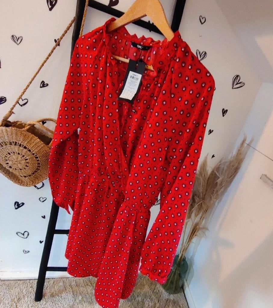 ONLY Rode Jurk met Print - Maat 40, Maat 38/40 (M), Nieuw, Ophalen of Verzenden, ONLY