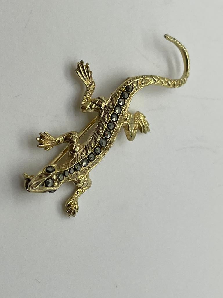 D689 Prachtige zilveren salamander broche goudkleurig, Ophalen of Verzenden, Zilver, Broche, Verguld