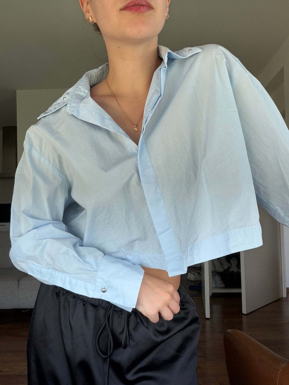 Zara cropped blouse NIEUW | Kristal details, Ophalen of Verzenden, Nieuw, Maat 38/40 (M), Blauw