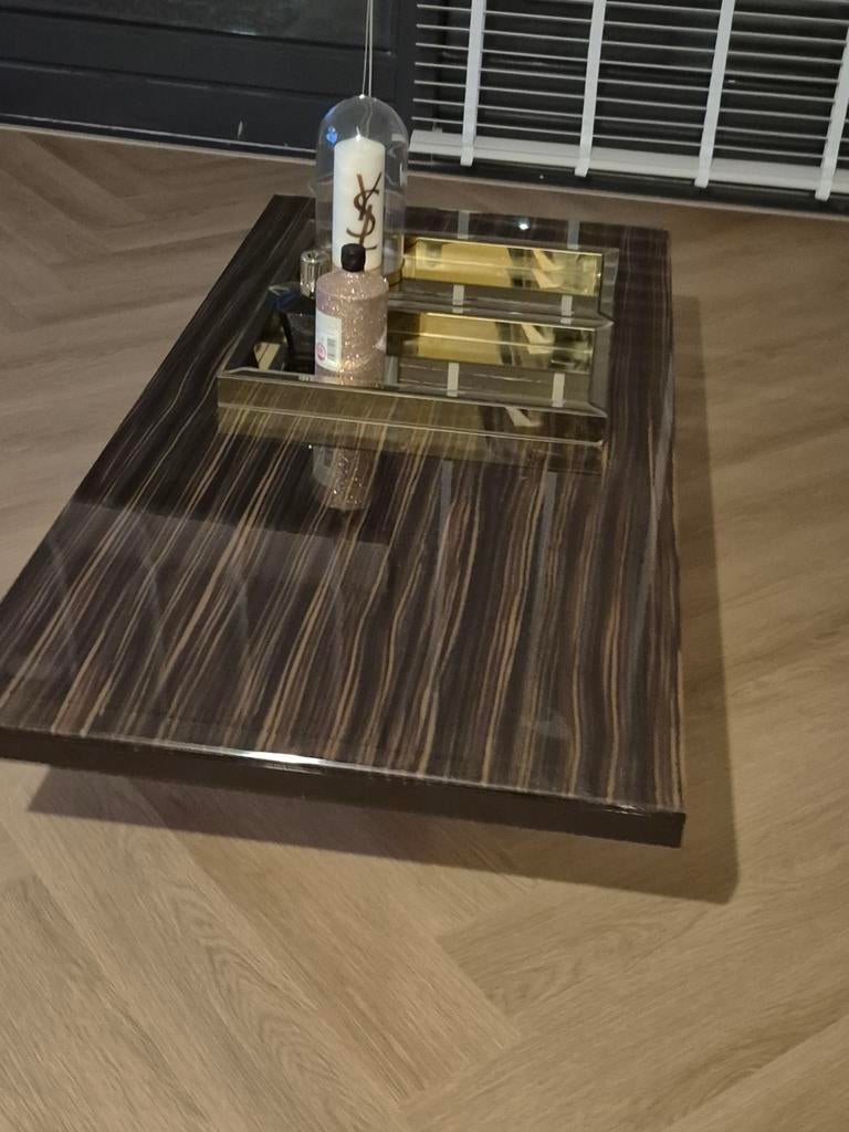 Van Beek Salontafel Makassar hout met glasplaat, Huis en Inrichting, Tafels | Salontafels, Ophalen, 100 tot 150 cm, 50 tot 100 cm