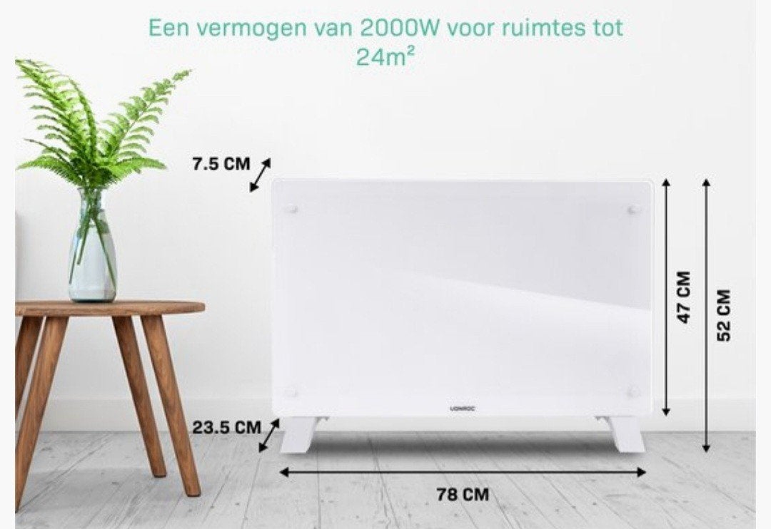 Vonroc Luxe Elektrische Kachel Glazen Paneel 1000W-2000W, Ophalen, Minder dan 60 cm, Kachel, 30 tot 80 cm