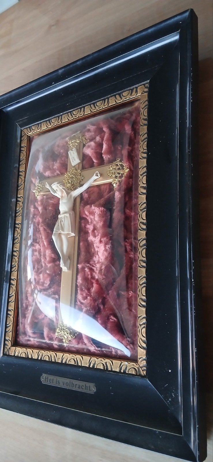 Groot antiek kruisbeeld schilderij Jezus, Ophalen of Verzenden