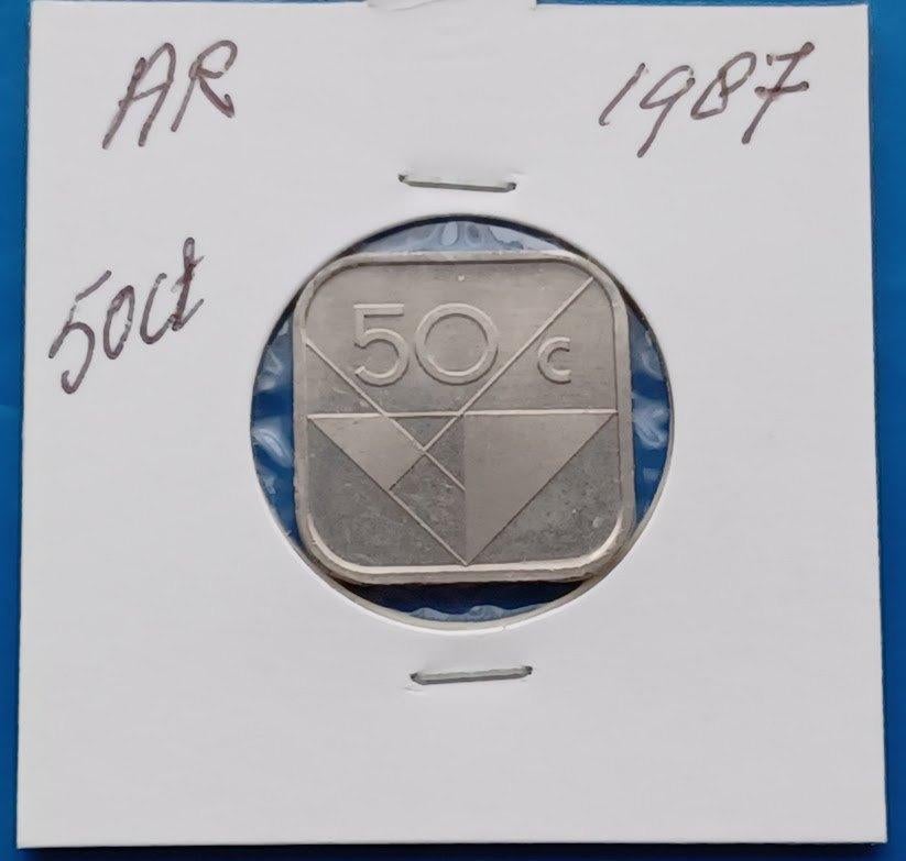 Aruba 50 cent UNC - 1987, Postzegels en Munten, Munten | Nederland, Verzenden, Koningin Beatrix, ½ gulden, Losse munt