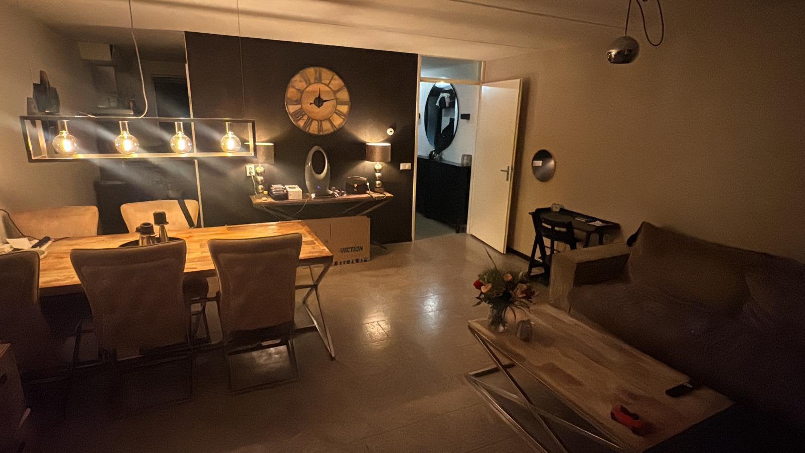 MANGO HOUT eettafel,6 stoel, salontafel, side table,lampen, Ophalen, Gebruikt, 50 tot 100 cm, Vijf personen of meer