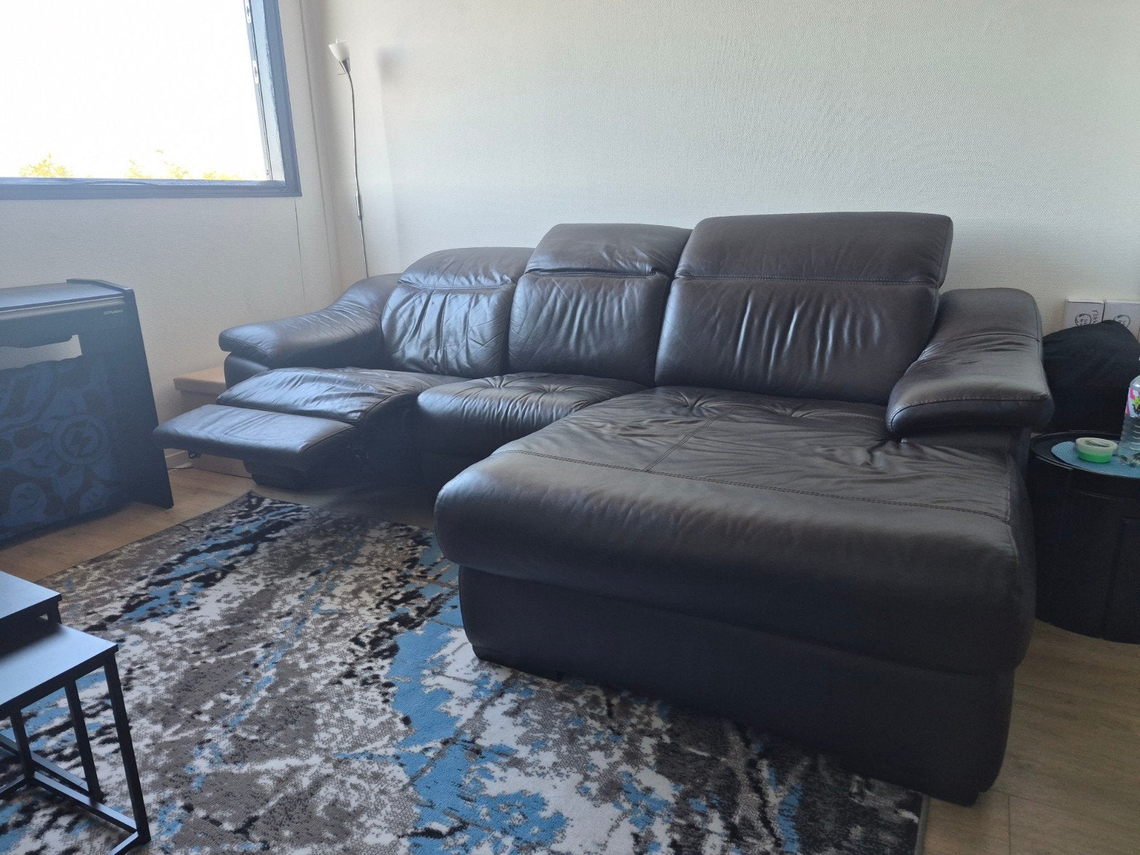 Leren Hoekbank met Relaxfunctie - Donkerbruin, Ophalen, 250 tot 300 cm, Gebruikt, 100 tot 125 cm