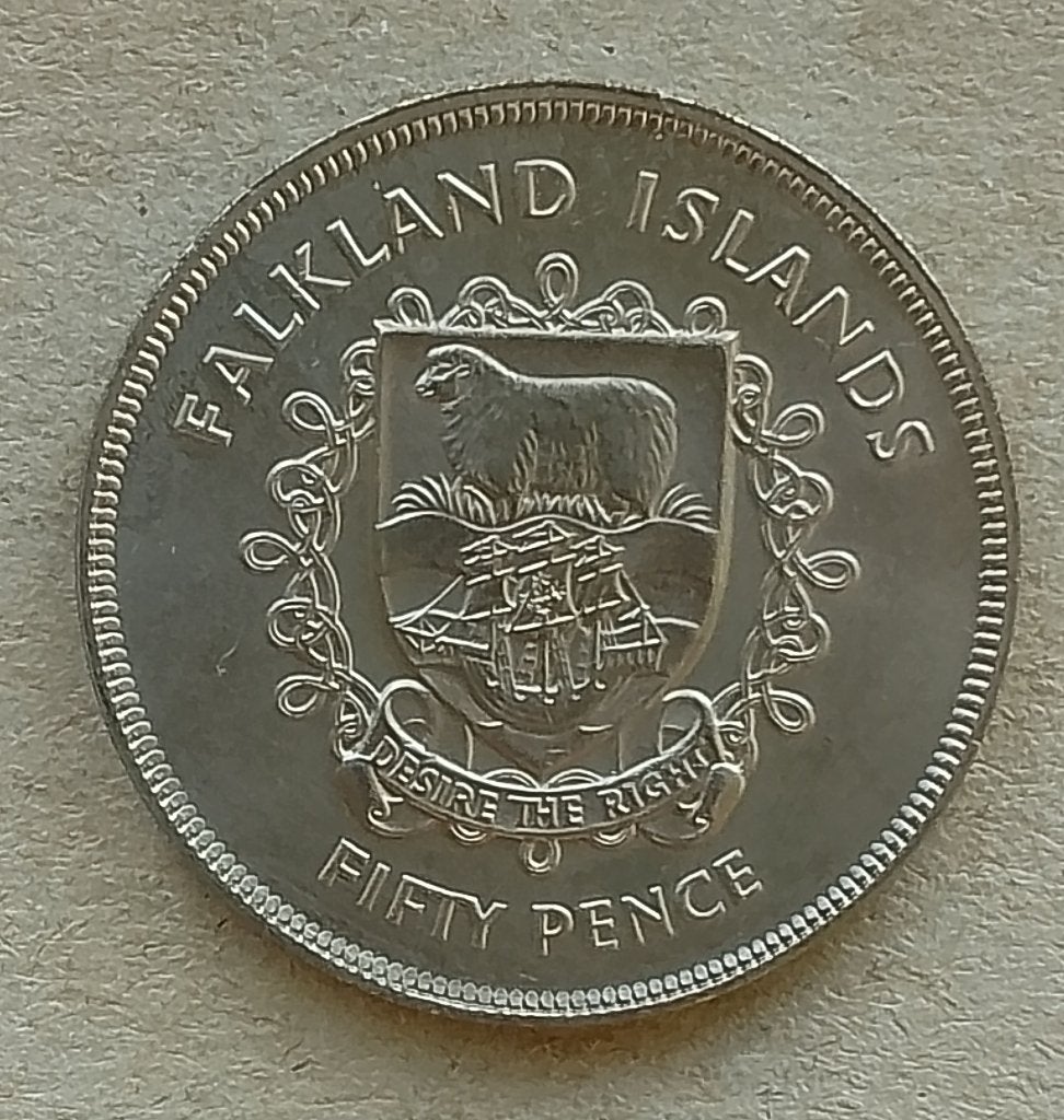 Falkland Islands, 50 pence ND (1977). koper/nikkel., Ophalen of Verzenden, Zuid-Amerika, Losse munt