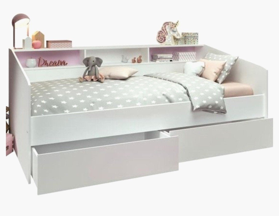 Eenpersoonsbed met opbergruimte, 90 cm, Eenpersoons, Wit, Ophalen of Verzenden