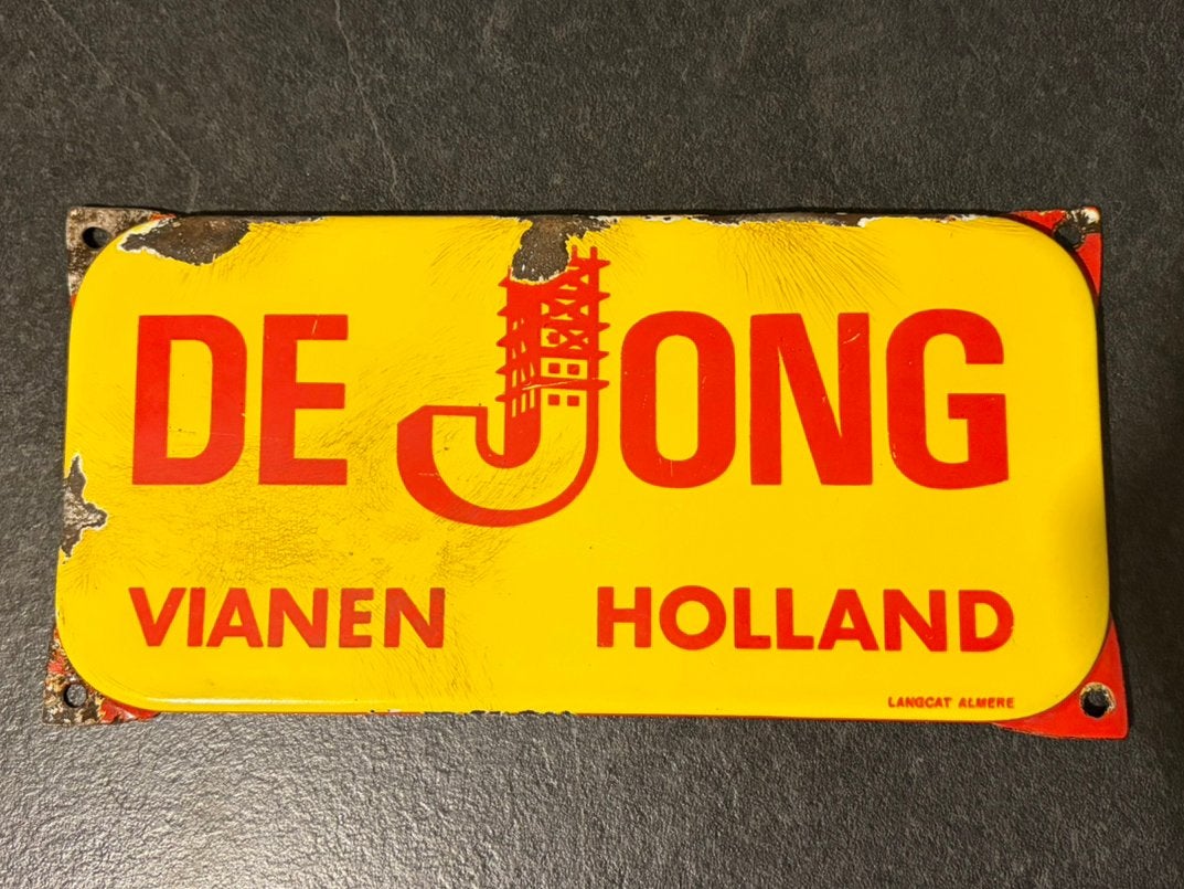 Emaille bord De Jong Vianen Holland, Ophalen of Verzenden, Gebruikt, Reclamebord