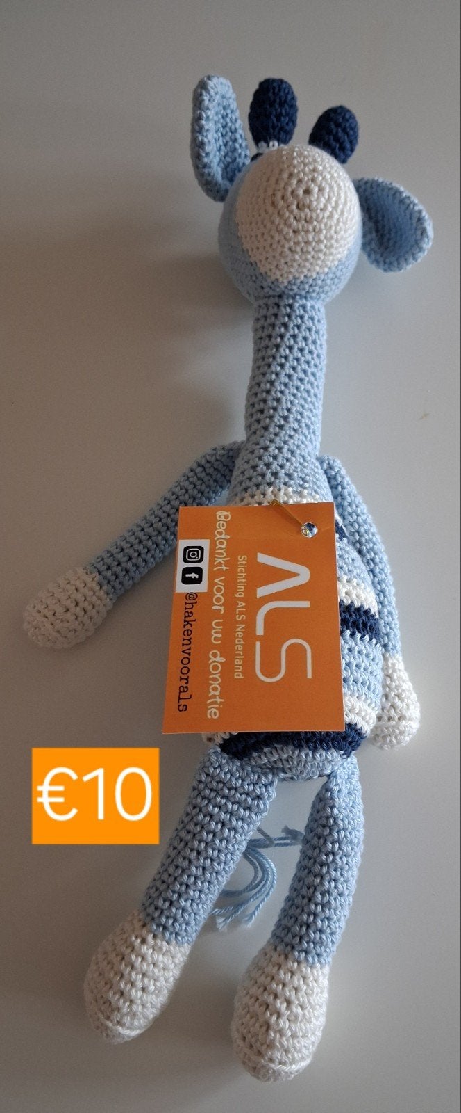 Gehaakte Giraf Knuffel - Steun ALS Nederland, Giraf, Handgemaakt, Blauw, Ophalen of Verzenden