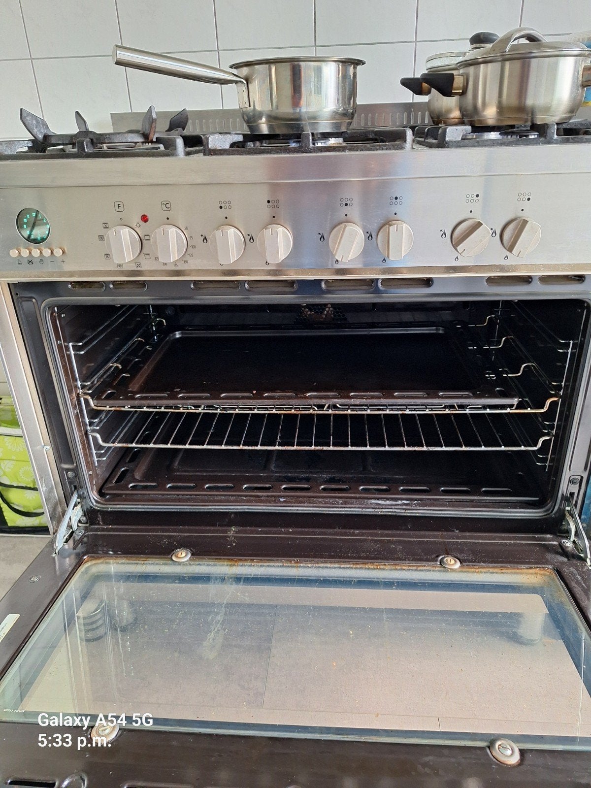 Gasfornuis met oven en wokpit - 90 cm breed, Gebruikt, 60 cm of meer, Ophalen of Verzenden, Gas